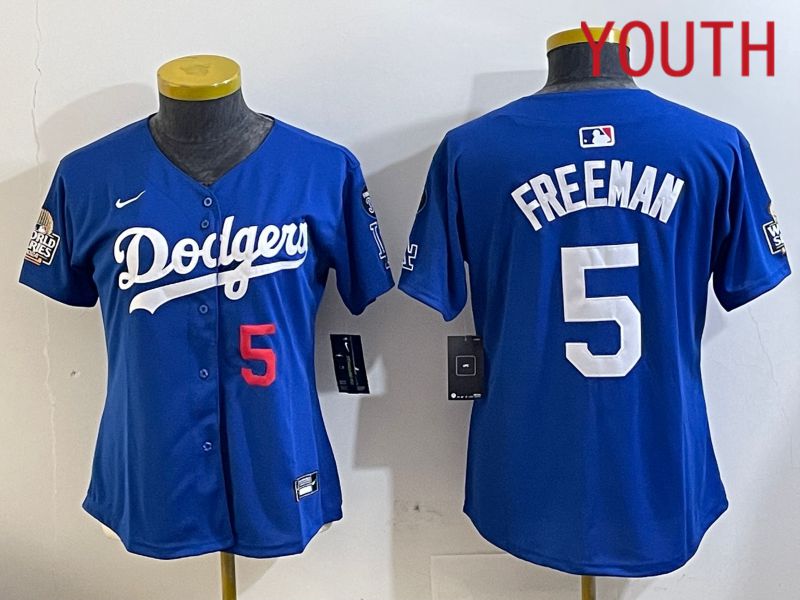 Youth Los Angeles Dodgers 5 Freeman Blue Game 2024 Nike MLB Jersey style 11217